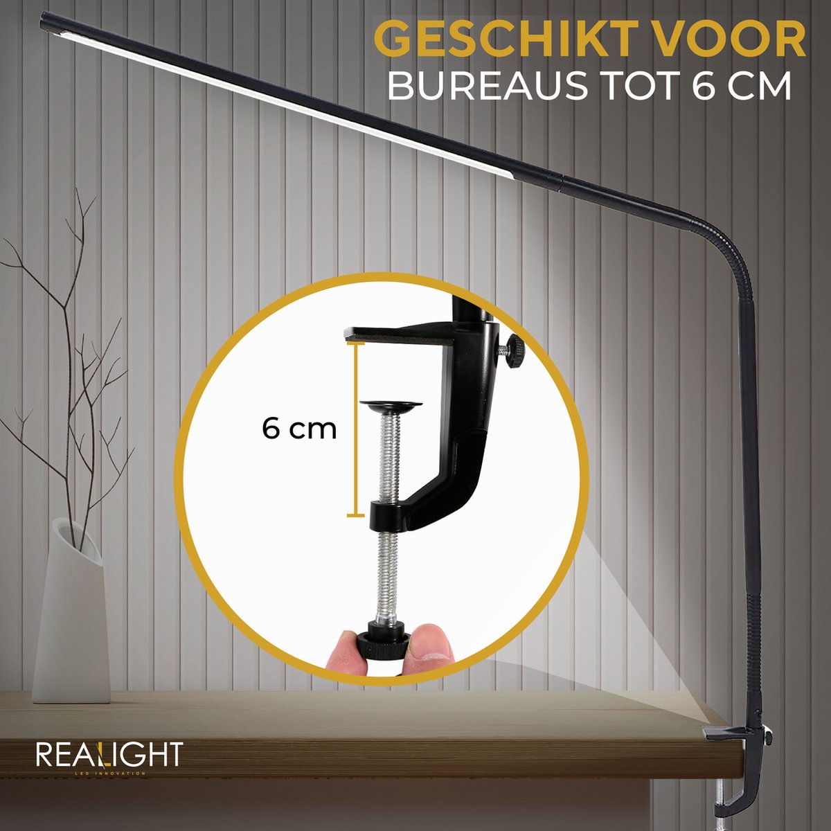 Realight LED Bureaulamp met klem Zwart