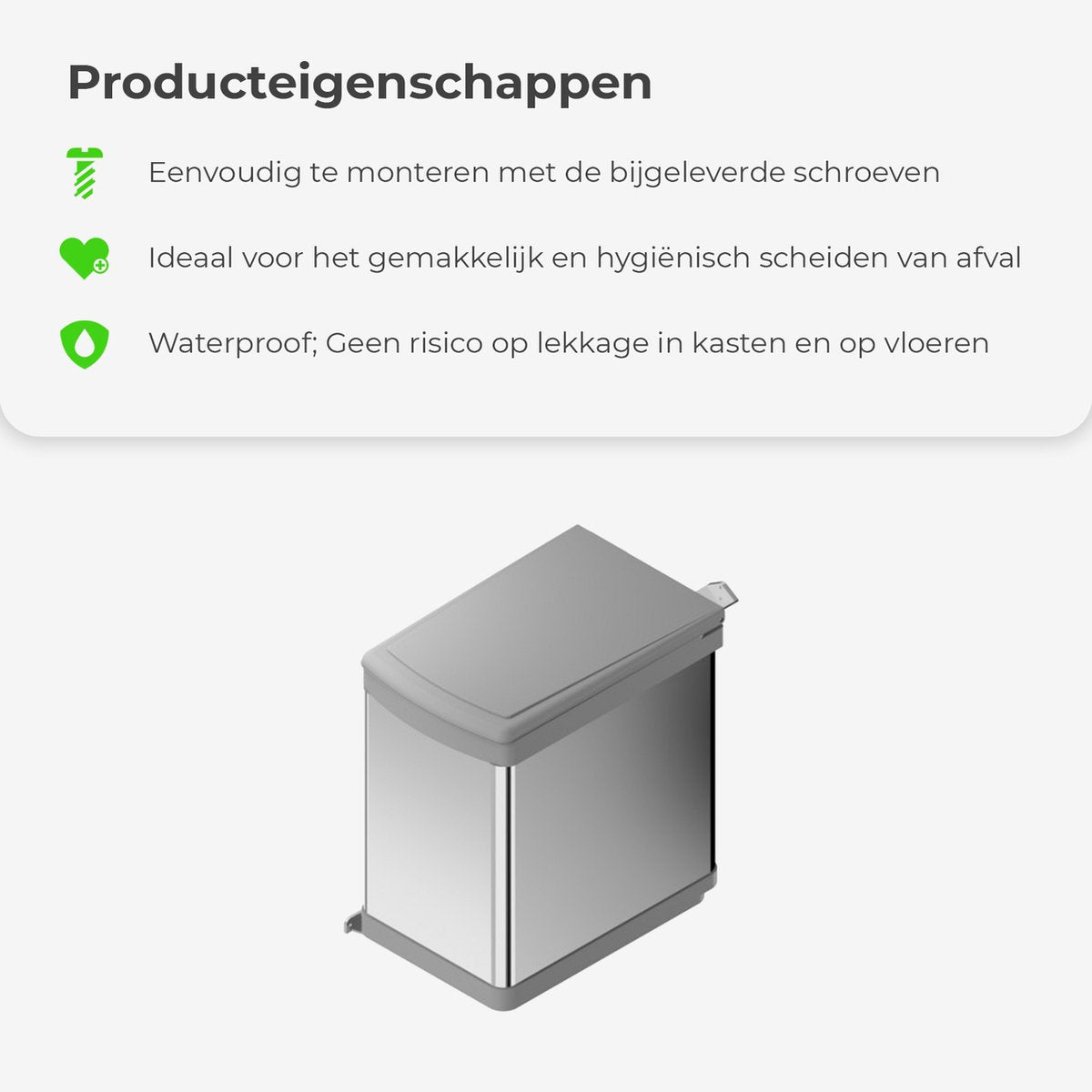 Eleganca Inbouw prullenbak - Inbouw afvalemmer - Inbouw afvalbak - Inbouw vuilnisbak - 21 Liter