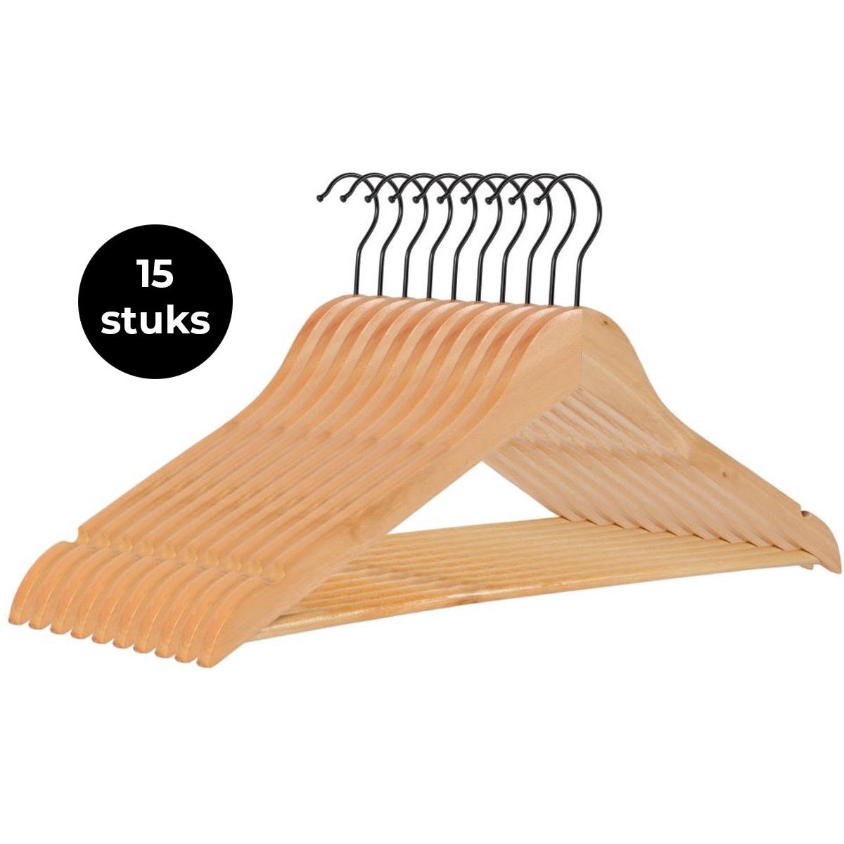 Eleganca Luxe kledinghangers 15 stuks Houtkleurig