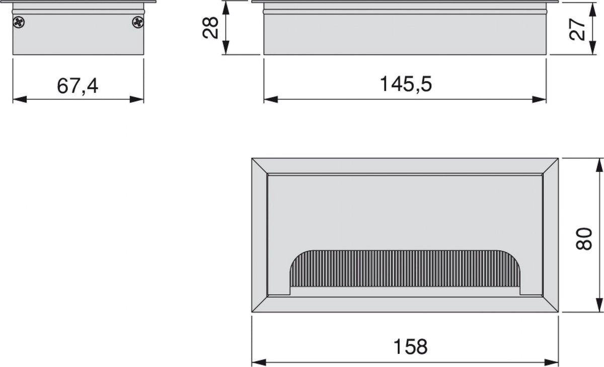 Eleganca Aluminium kabeldoorvoer voor bureau 16x8 cm Mat Zilver