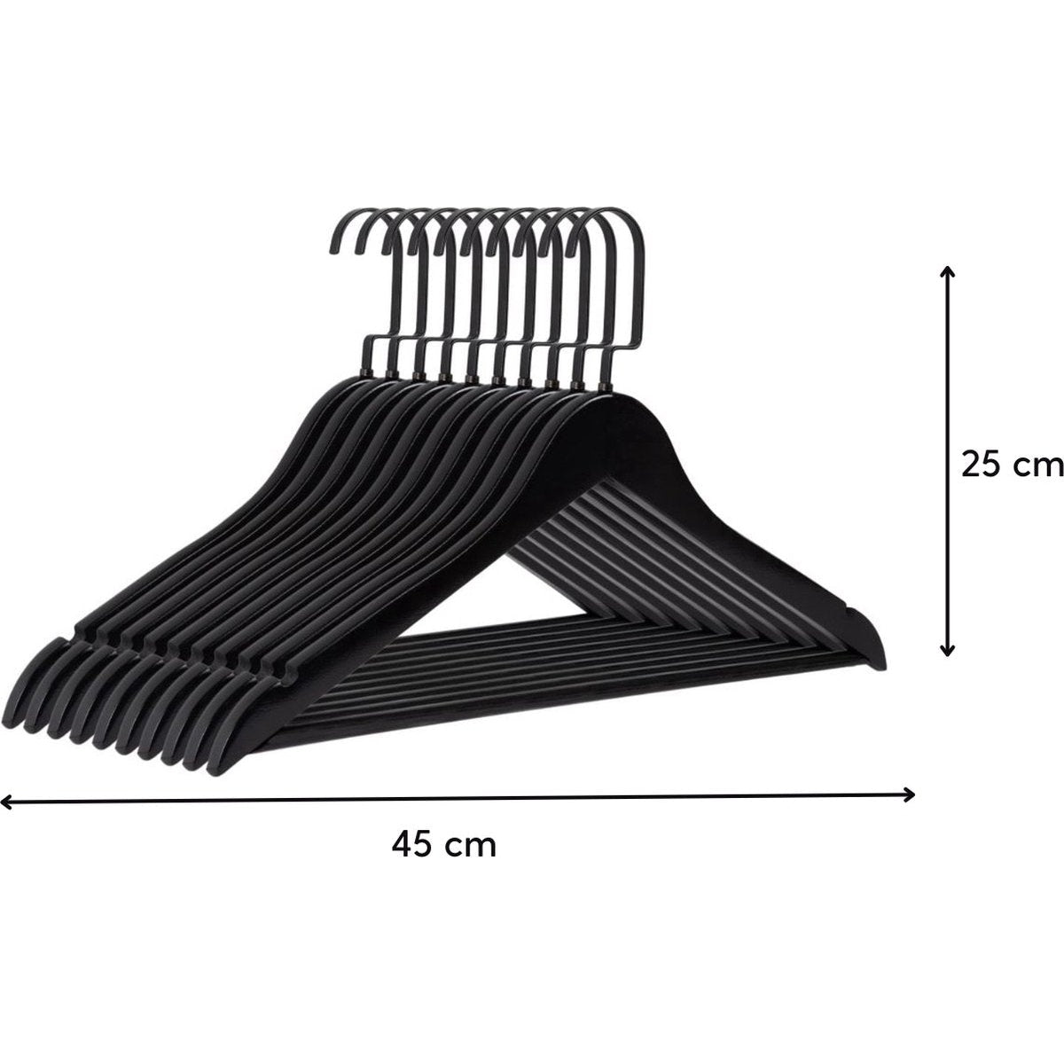 Eleganca Luxe kledinghanger met platte zwarte haak 15 stuks Zwart