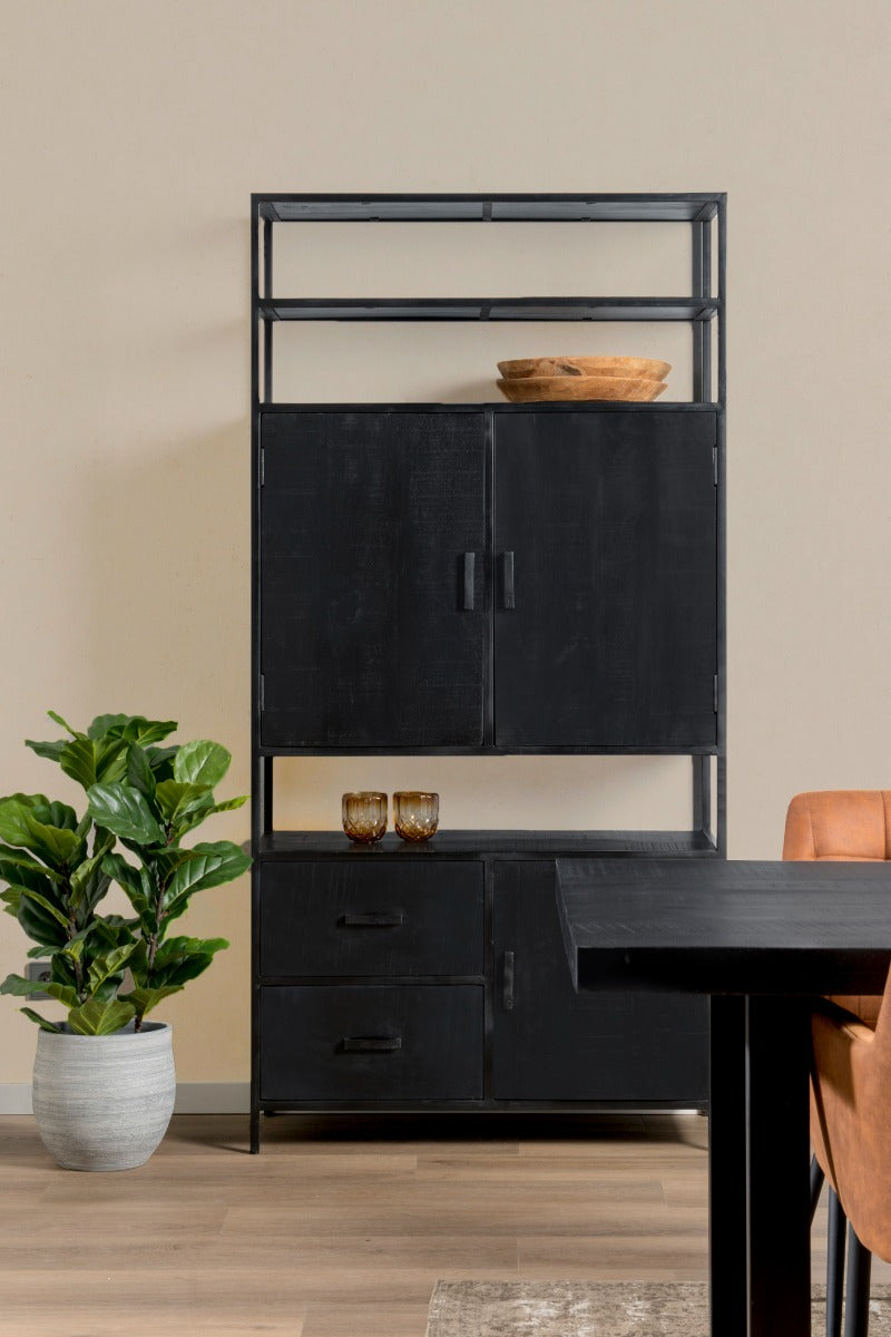 Livingfurn Kala open wandkast - Mangohout - Zwart - 100x40x200cm