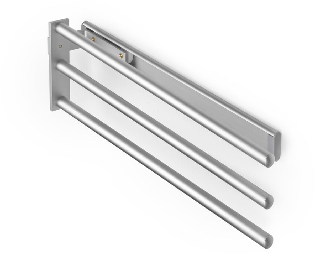 Eleganca Uittrekbaar Handdoekrek – Inbouwafmeting B17 x D46 x H5cm – Handdoekhouder uitschuifbaar tot 29cm – Handdoekstang keuken of badkamer – Horizontaal en verticaal te gebruiken – 3 armen – Aluminium – Zilver