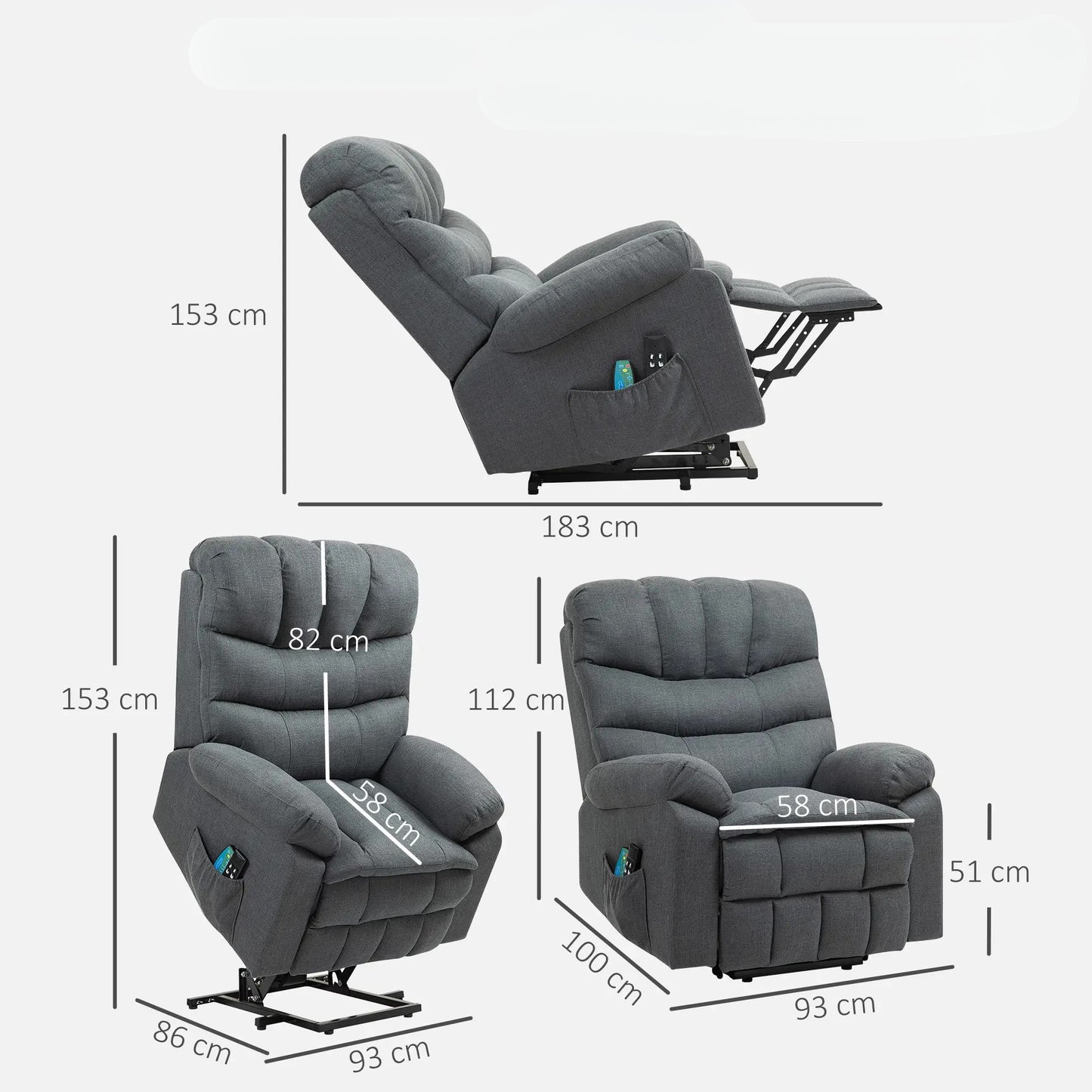 Nancy's Malgrate Sta op stoel - Seniorenstoel - Relaxfauteuil - Massagestoel - Grijs - Linnen