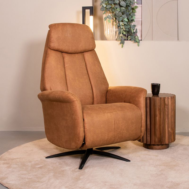 Label51 Elektrische Fauteuil Oslo - Cognac Micro Suede | Zwart Metaal 79x87x112 cm