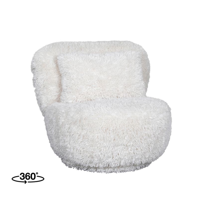 LABEL51 Draaifauteuil Doodle - Creme Fluffy - 90x87x73 cm