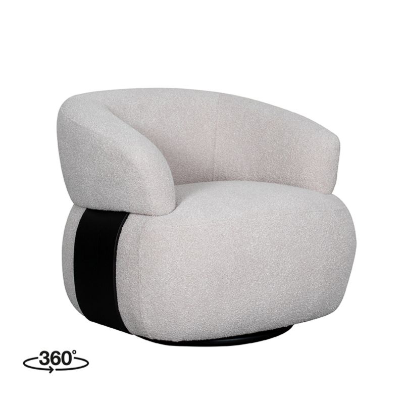 LABEL51 Draaifauteuil Valenza - Naturel Boucle | Zwart Eiken - 83x79x73 cm