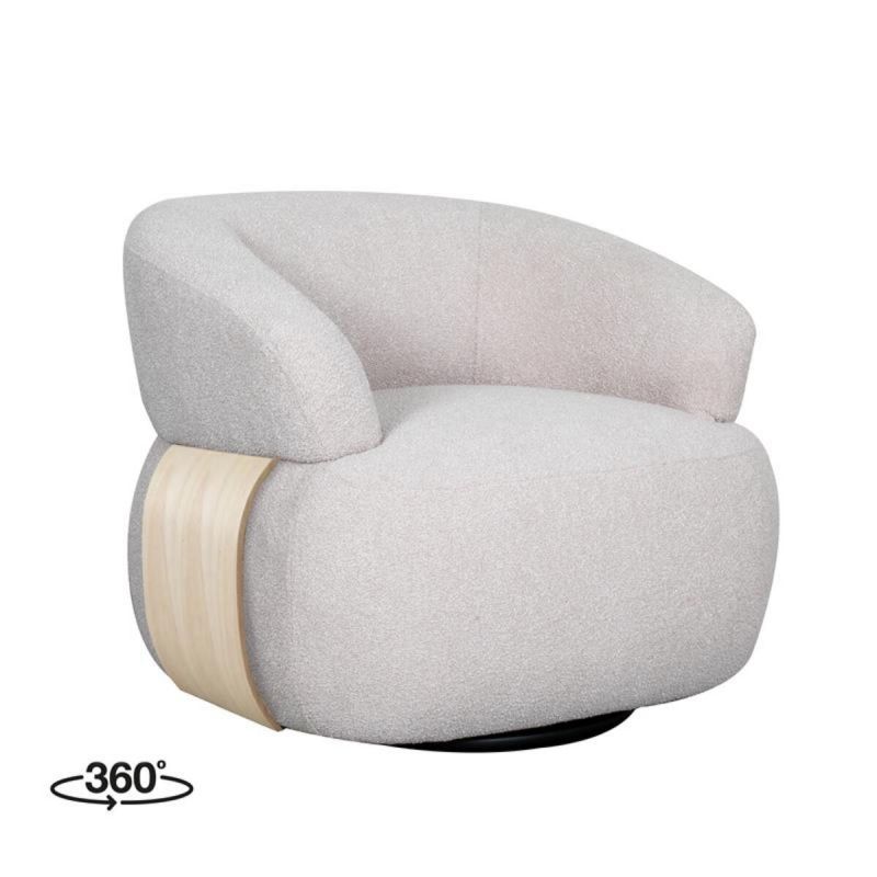 LABEL51 Draaifauteuil Valenza - Naturel Boucle | Naturel Eiken - 83x79x73 cm