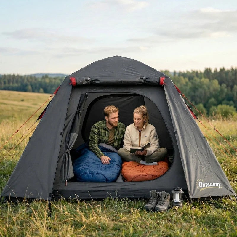 Nancy's Soave Kampeertent - Campingtent - 2-Persoons Koepeltent - Grijs / Rood - 210 x 210 x 150 cm