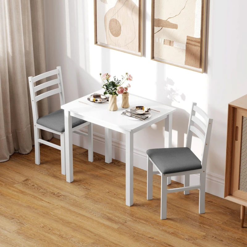 Nancy's Mirto Eettafel Rechthoekig met 2 Stoelen - Eetkamertafel - Keukentafel - Eettafel set - Wit / Grijs