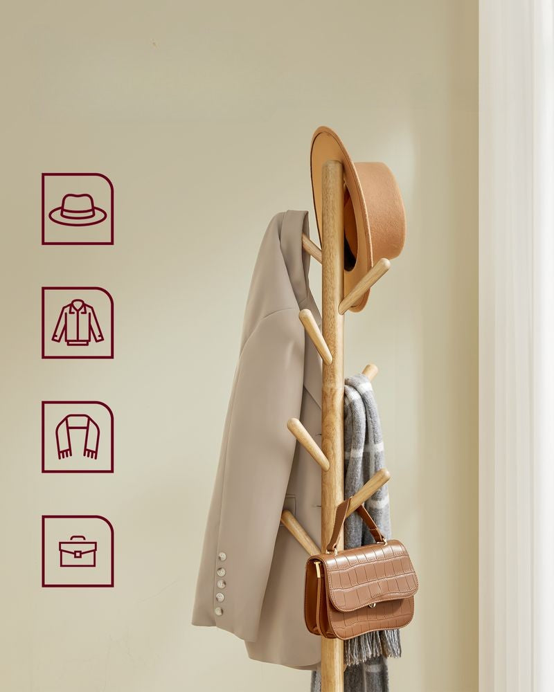 Nancy's Cerdeira Staande Kapstok - Garderoberek - Beige - Rubberhout - ± 170 cm hoog