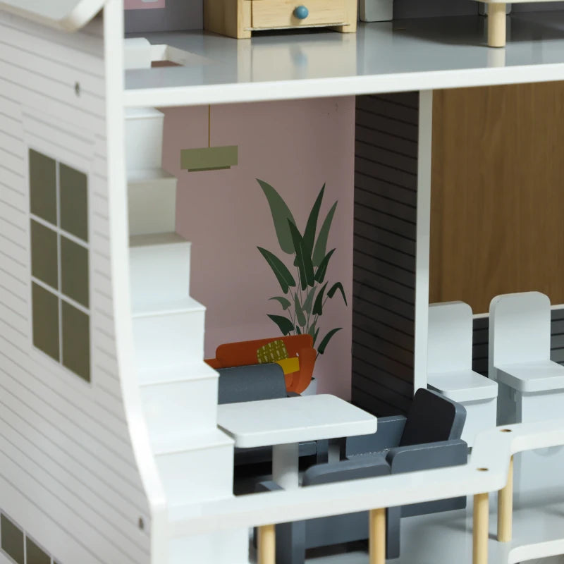 Nancy's Pechao Poppenhuis - Speelhuis - Inclusief Accessoires - Grijs - Dennenhout