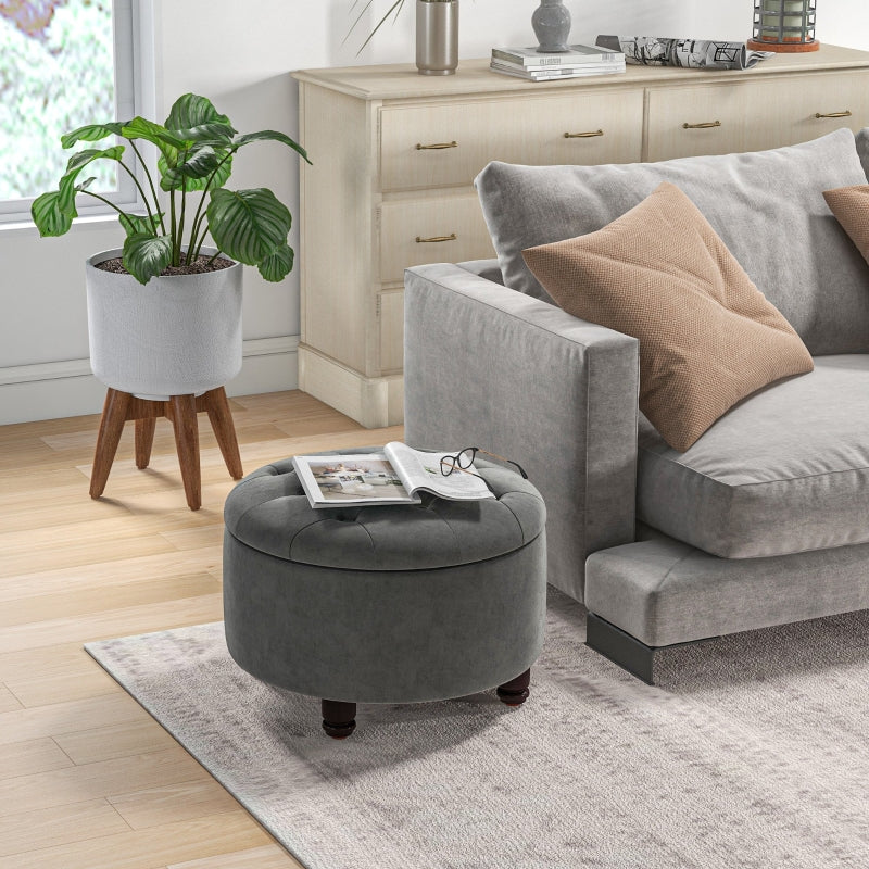 Nancy's Fernley Hocker - Poef - Voetensteun - Kruk - Opbergruimte - Polyester - Hout - Donkergrijs - 61 x 61 x 41.5 cm