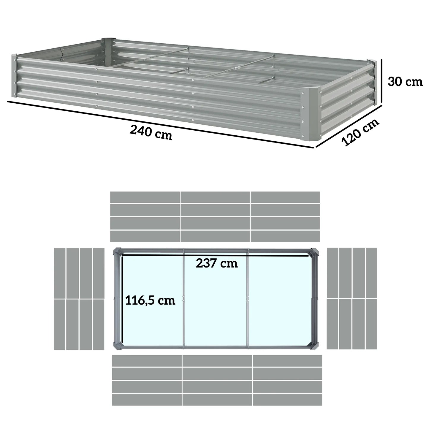 Nancy's Fontecchio Plantenbak - Bloembak - Bloembed - Tuinbed - Zilver - Staal - 240 x 120 x 30 cm