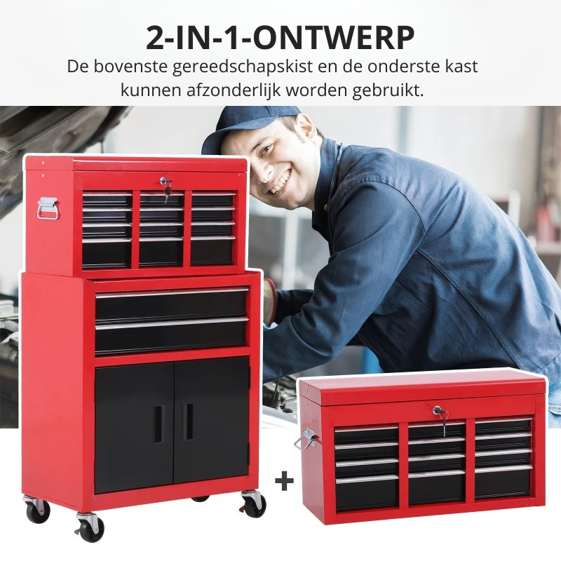 Nancy's Nebbiuno Werkplaatswagen - Gereedschapswagen - Gereedschapskist - Rood - Staal - ± 60 x 35 x 110 cm