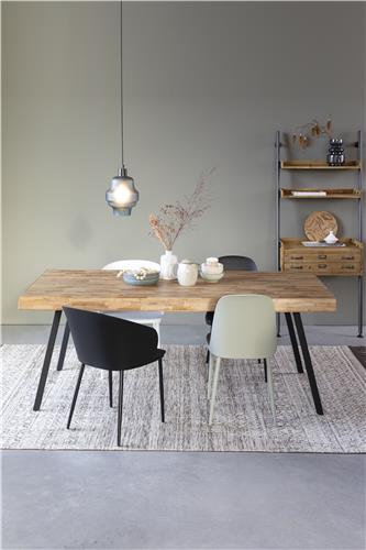 Nancy's Crestwood Village Eetkamertafel - Industrieel - Naturel, Zwart, Bruin - Teak, Staal, Melamine - 78 cm x 160 cm x 76 cm