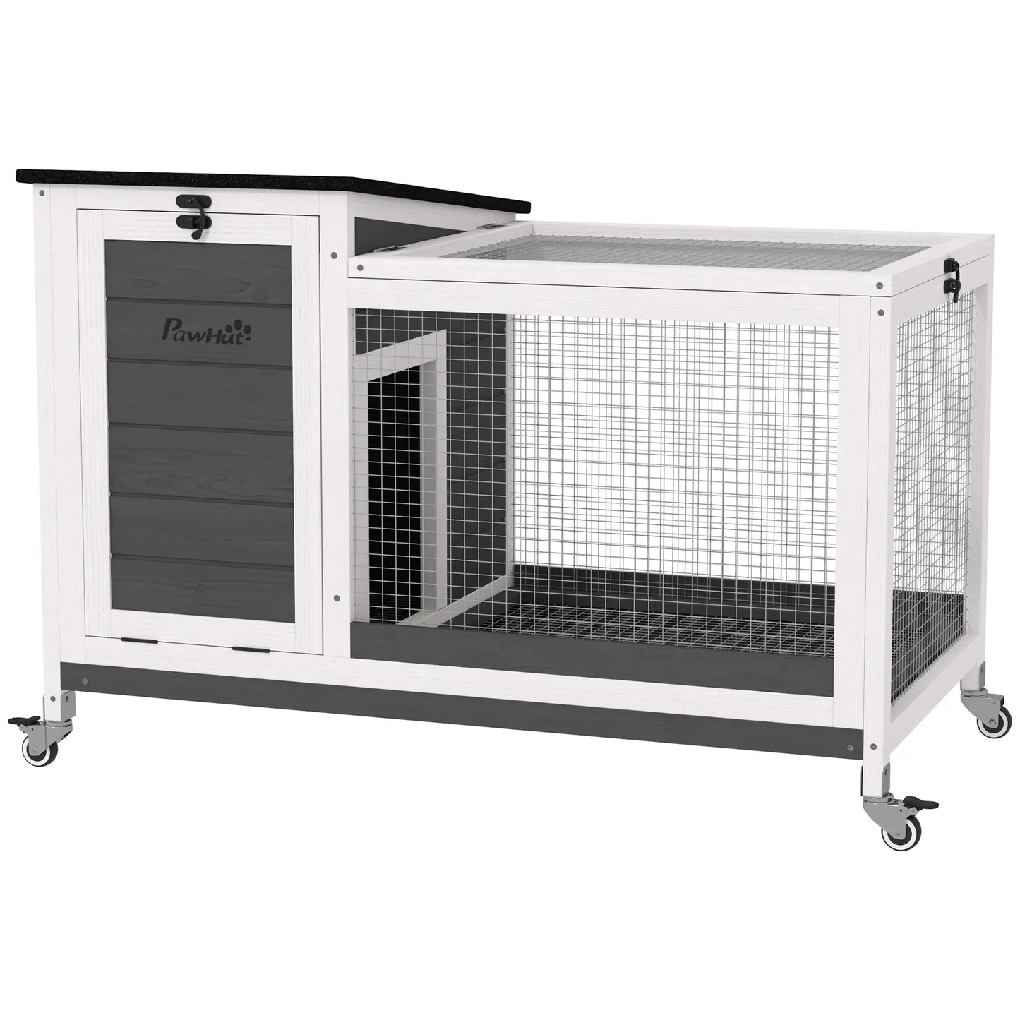 Nancy's Empoli Dierenverblijf - Konijnenhok - Grijs / Wit / Zwart - Dennenhout - ± 90 x 50 x 65 cm