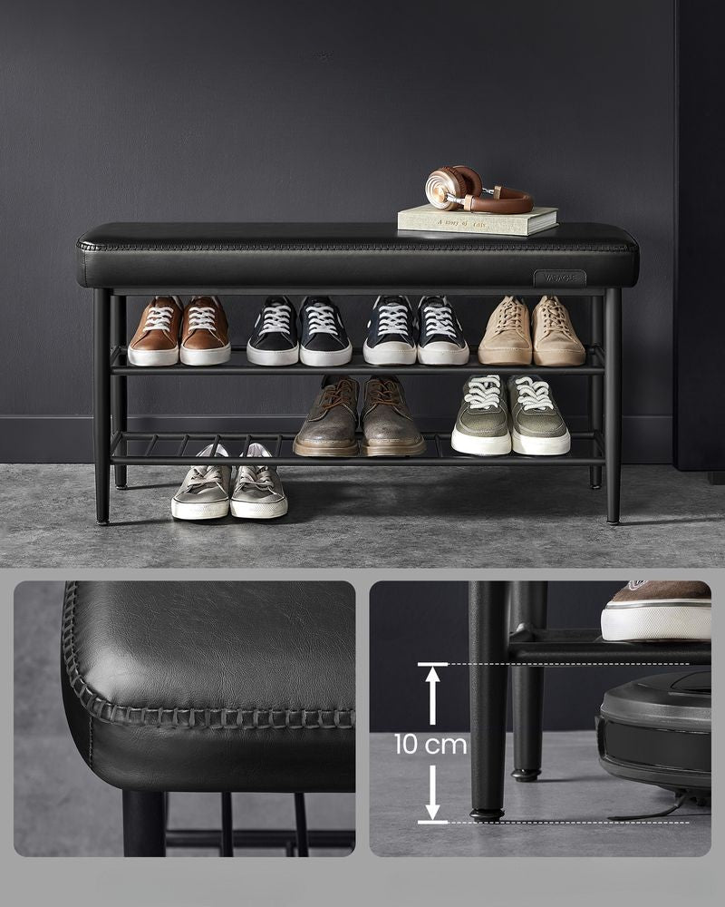 Nancy's Badamalos Bankje - Zitbankje - Gangbankje - Zwart - Kunstleer - 100 x 30 x 50 cm