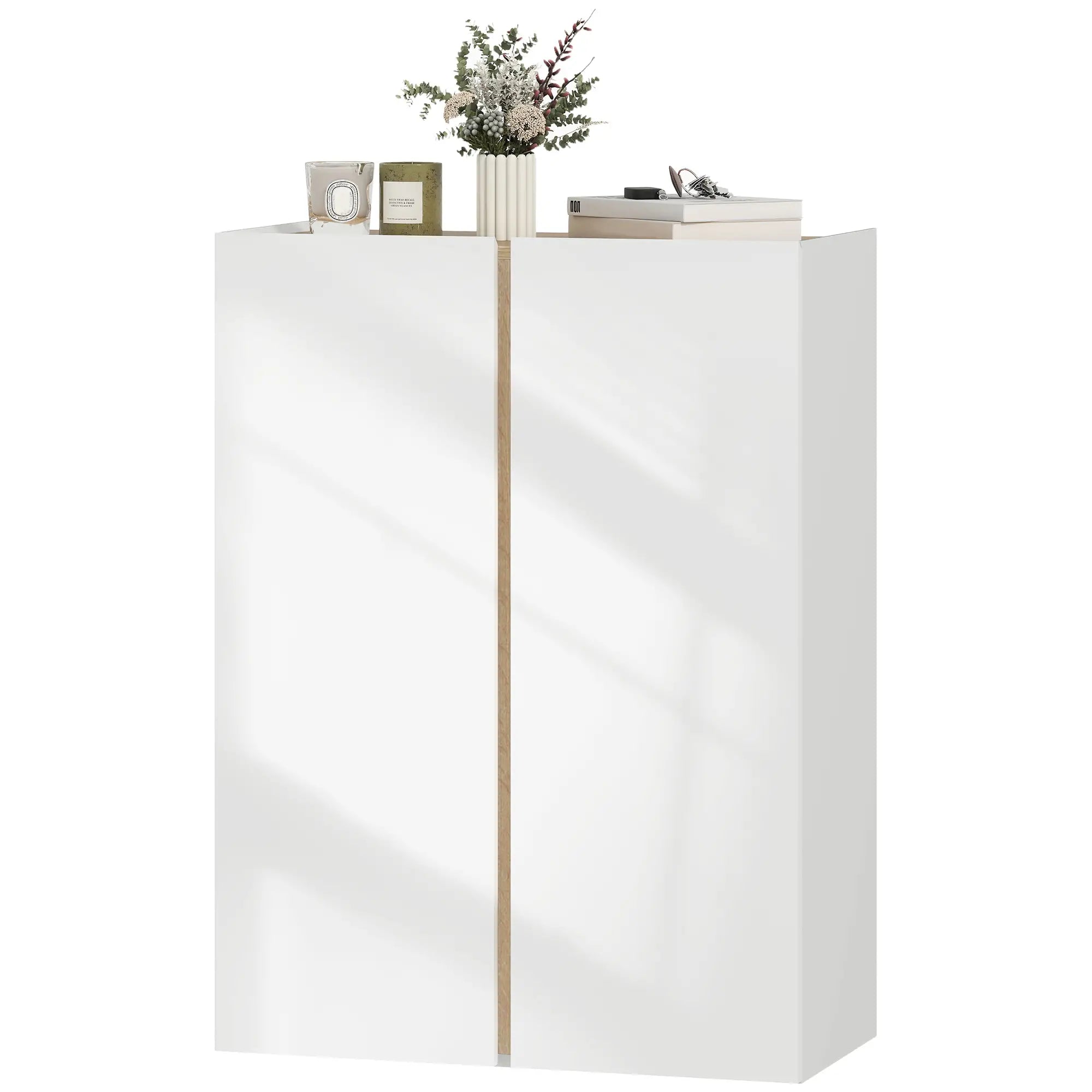 Nancy's Malegno Schoenenkast - Opbergkast voor schoenen - Schoenenrek - Wit / Hout - 70 x 35 x 95 cm