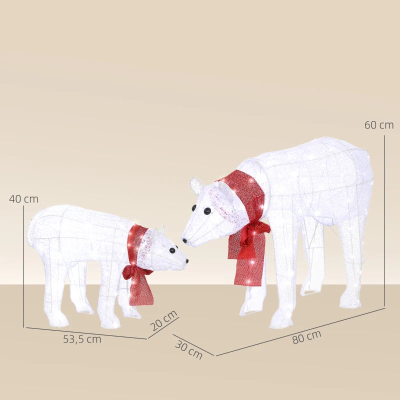 Nancy's Orsago Kerst Ijsberen - Kerstdecoratie - Kerstversiering Buiten - LED-Verlichting - Wit / Rood