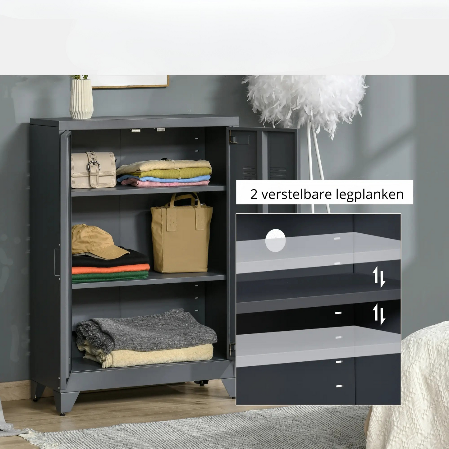 Nancy's Longare Commode - Ladekast - Opbergkast - Grijs - Staal - ± 75 x 35 x 110 cm