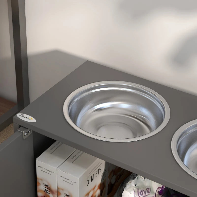 Nancy's Nichelino Voerbak voor Honden - Drinkbak - Voerstation - Met kastruimte - Grijs - ± 60 x 30 x 35 cm