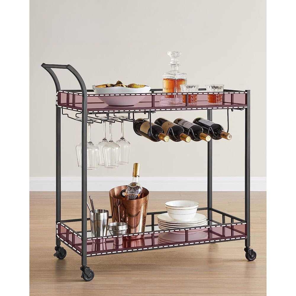 Nancy's Oundle Keukentrolley Zwart- Bartrolley - Serveerwagen - Trolley op wielen - Staal - Glas - Modern -  80 x 38 x 77,5 cm