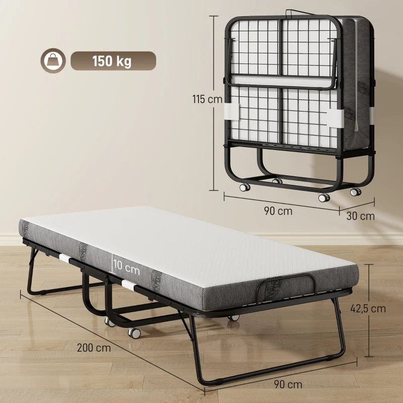 Nancy's Mirandola Logeerbed - Opklapbed - Vouwbed - Reisbed - Wit / Zwart