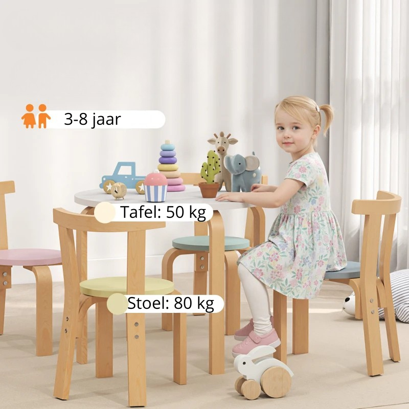 Nancy's Orsogna Kindertafel met Stoelen - 5-Delige Set - Kindermeubels - Meerkleurig