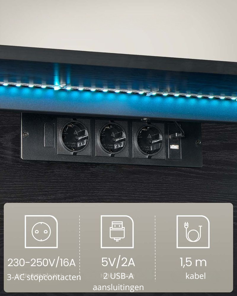 Nancy's Grottaminarda TV Meubel - TV Kast - Zwevend - Met Verlichting - Zwart -± 180 x 35 x 30 cm