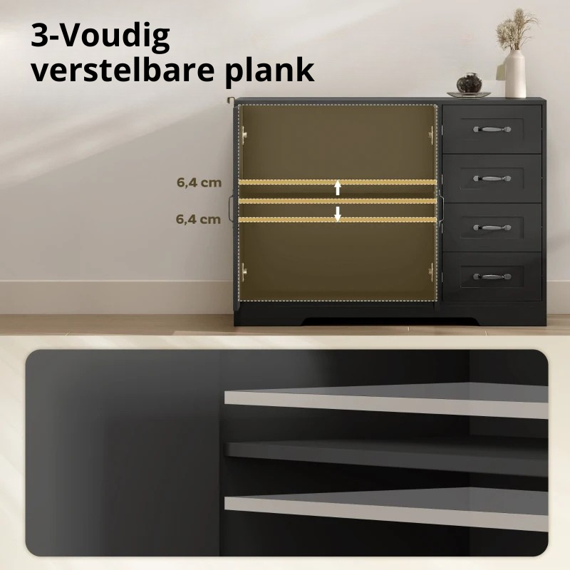 Nancy's Melilli Commode - Opbergkast - Ladekast - Zwart - ± 105 x 40 x 75 cm