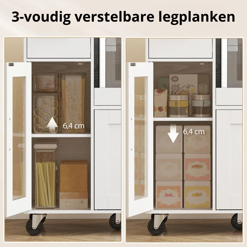 Nancy's Pasturo Keukenkast - Opbergkast - Keukentrolley - Wit - ± 80 x 40 x 90 cm