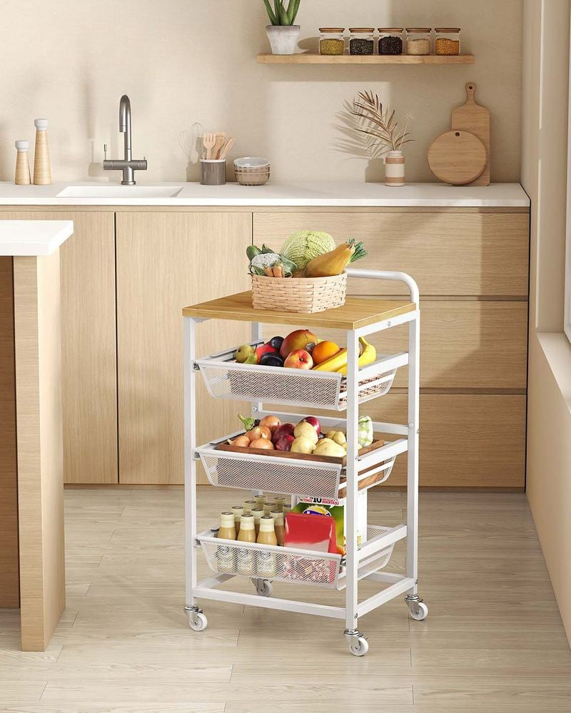 Nancy's Olbia Keukentrolley - Serveerwagen - Keukenrek - Eikenhout / Wit - ± 40 x 30 x 75 cm