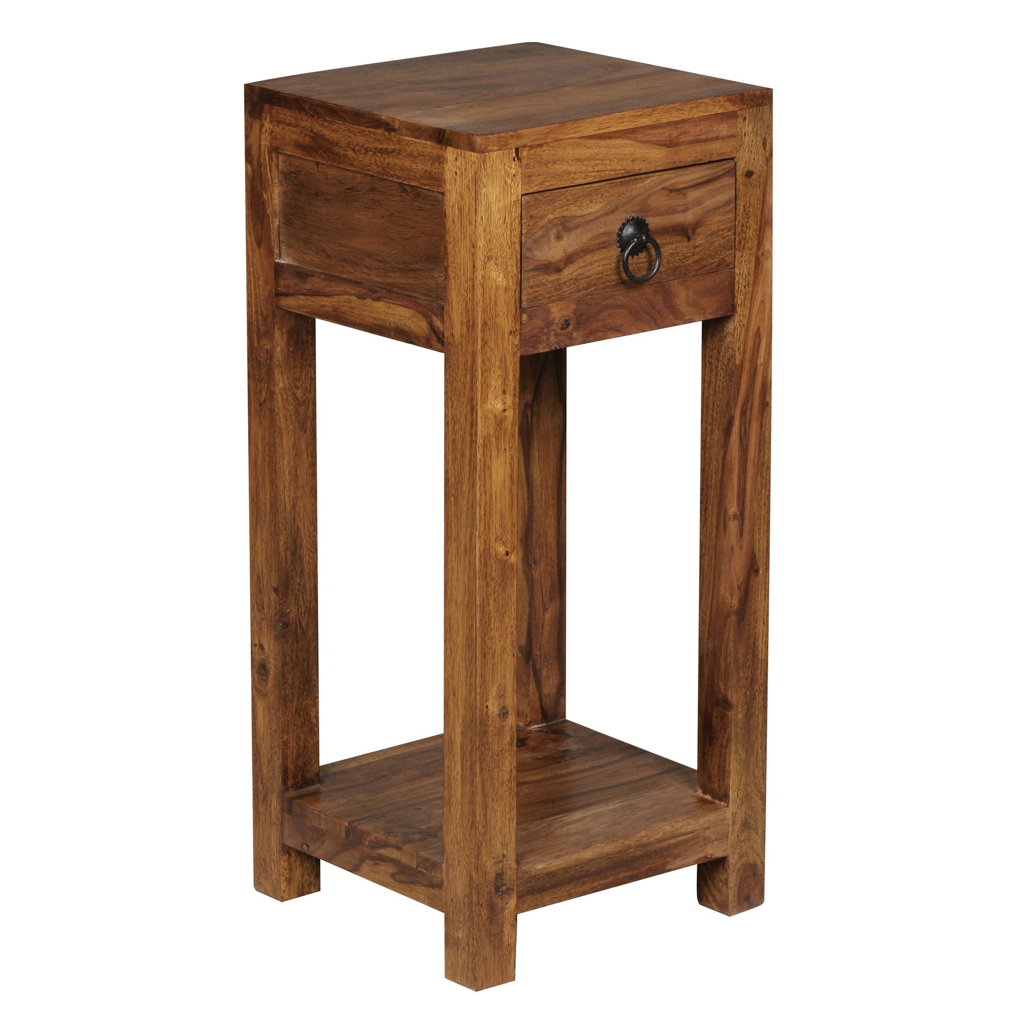 Table d'appoint Nancy's Keene - Table d'appoint en bois massif - Table téléphonique - Fait main - Tiroir - Marron - 30 x 30 x 68 cm