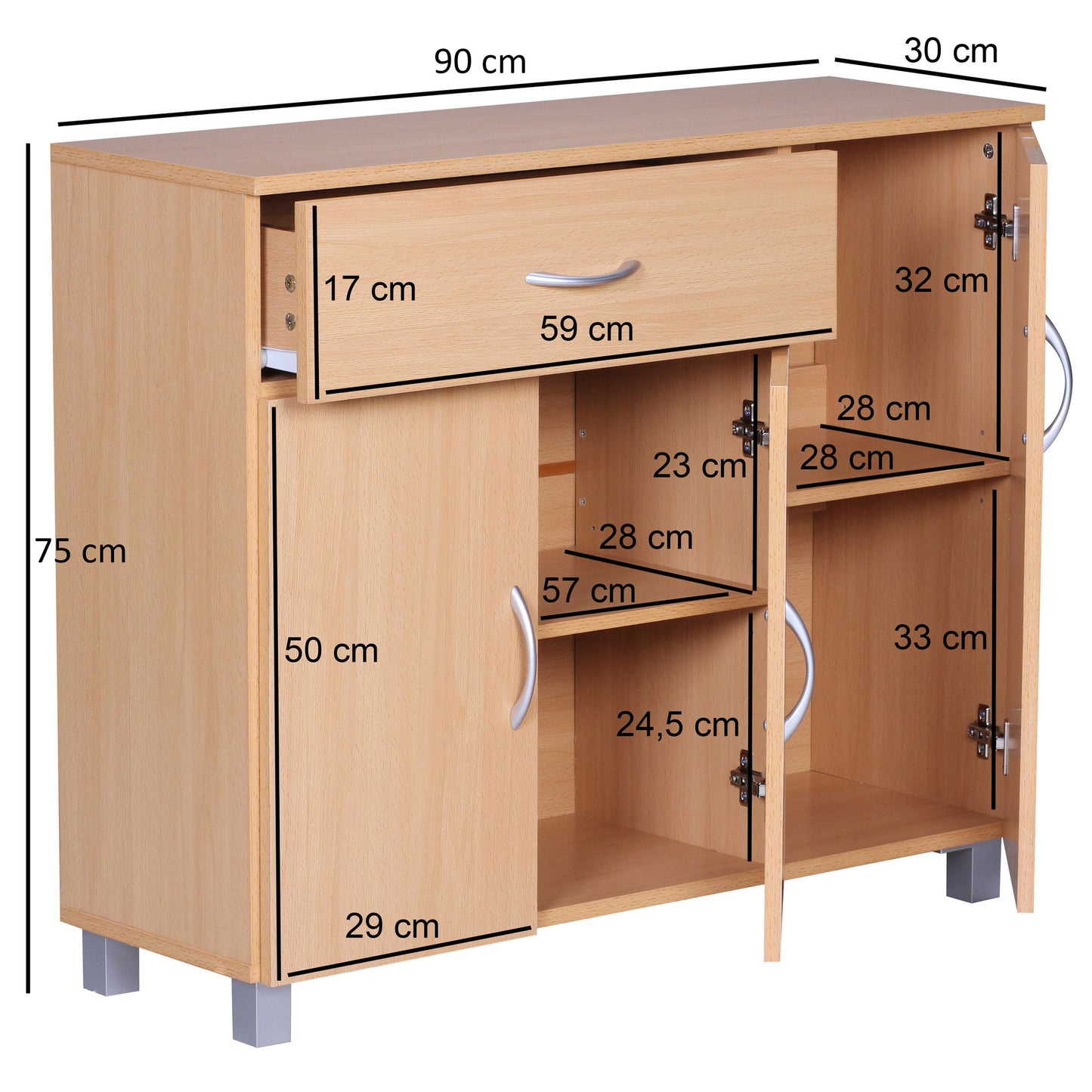 Nancy's Lebanon Dressoir - Gangkast - Ladekast - Opbergkast - Beukenhout - 90 x 30 x 75 cm