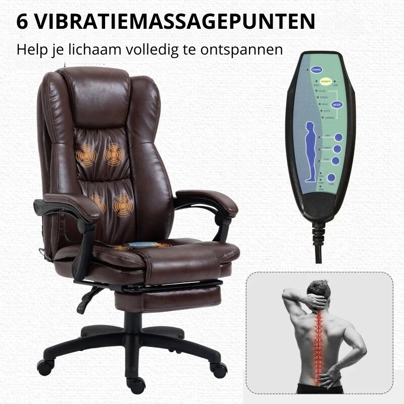 Nancy's Agrustos Massage Bureaustoel - Ergonomisch - Verstelbare Rugleuning - Voetsteun - Draaibaar - Bruin