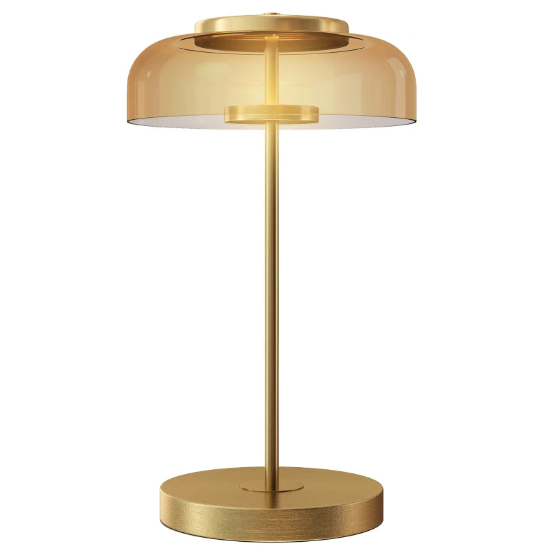 Nancy's Palinuro Tafellamp - Bureaulamp - LED-Lamp - Glas / Staal - Goud + Amberkleurig