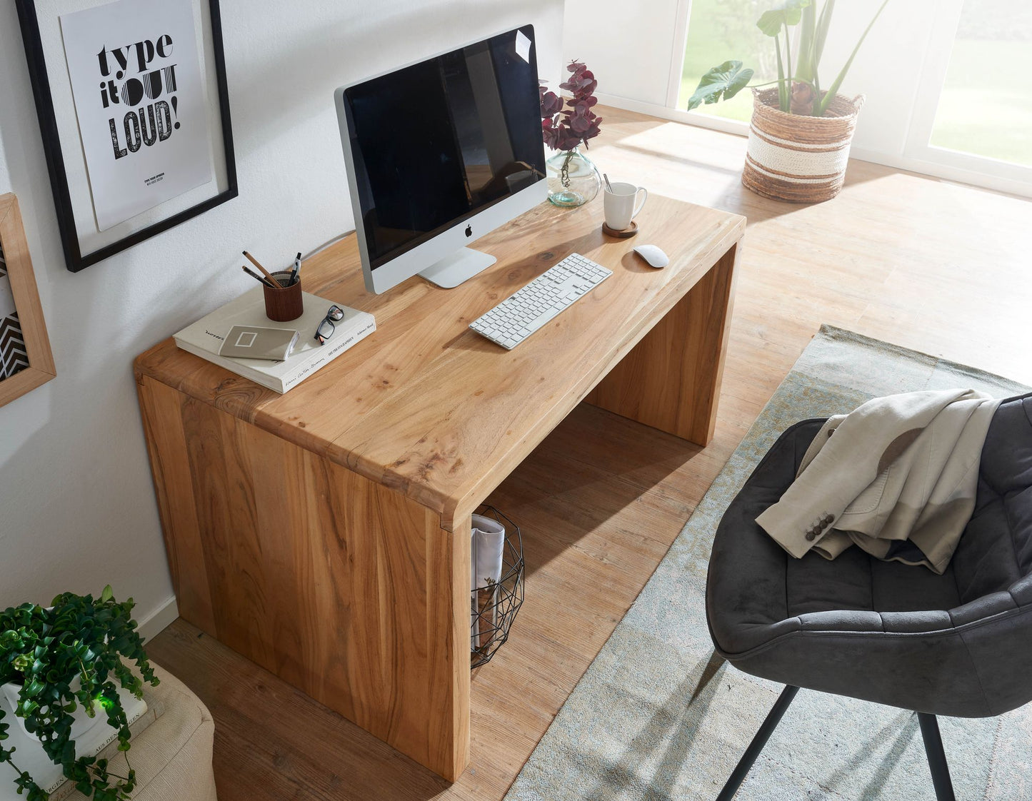 Nancy's Idabel Bureau - Werktafel - Massief Acacia - Hout - 140 x 80 x 76 cm - Kantoortafel - Bruin