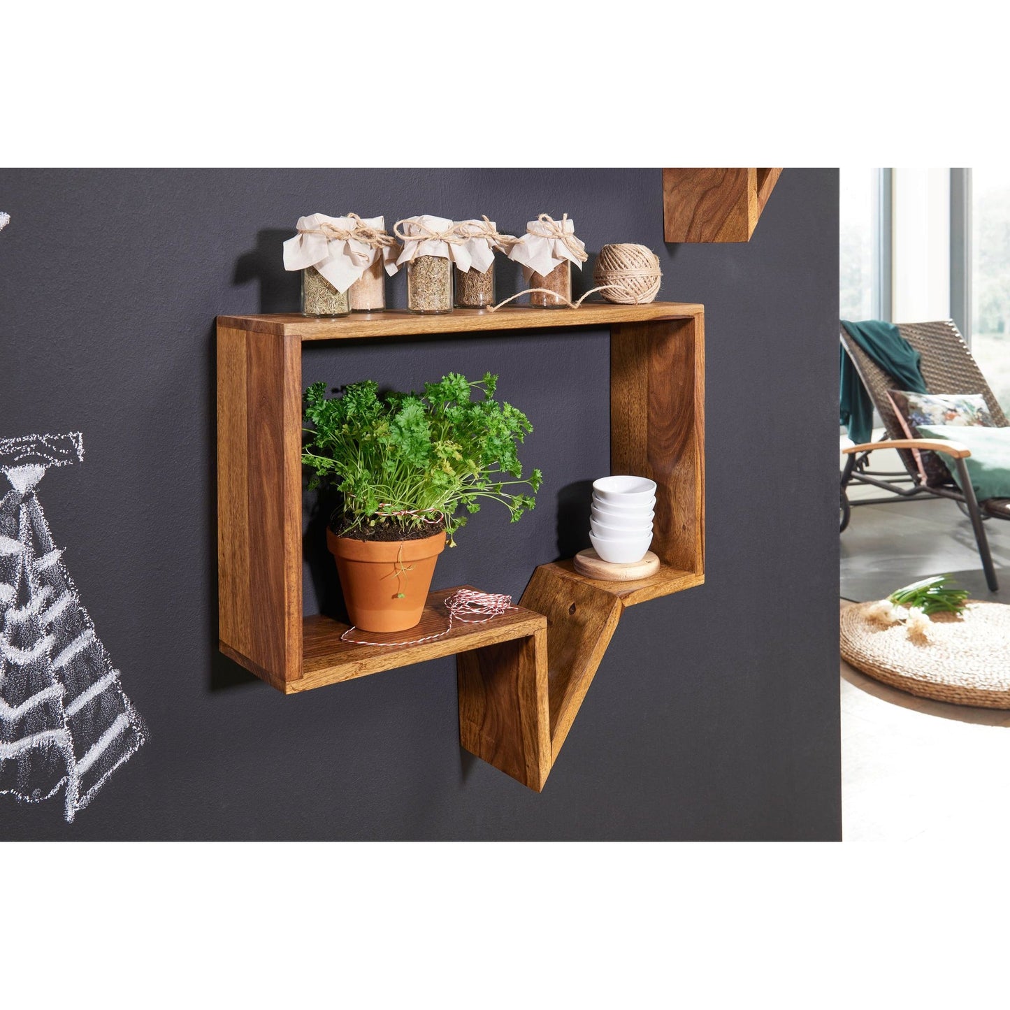 Nancy's Spraakballon Wandplanken - Set van 2 - Boekenplanken - Decoratieplank - Wandplank - Massief Sheesham Hout - Bruin