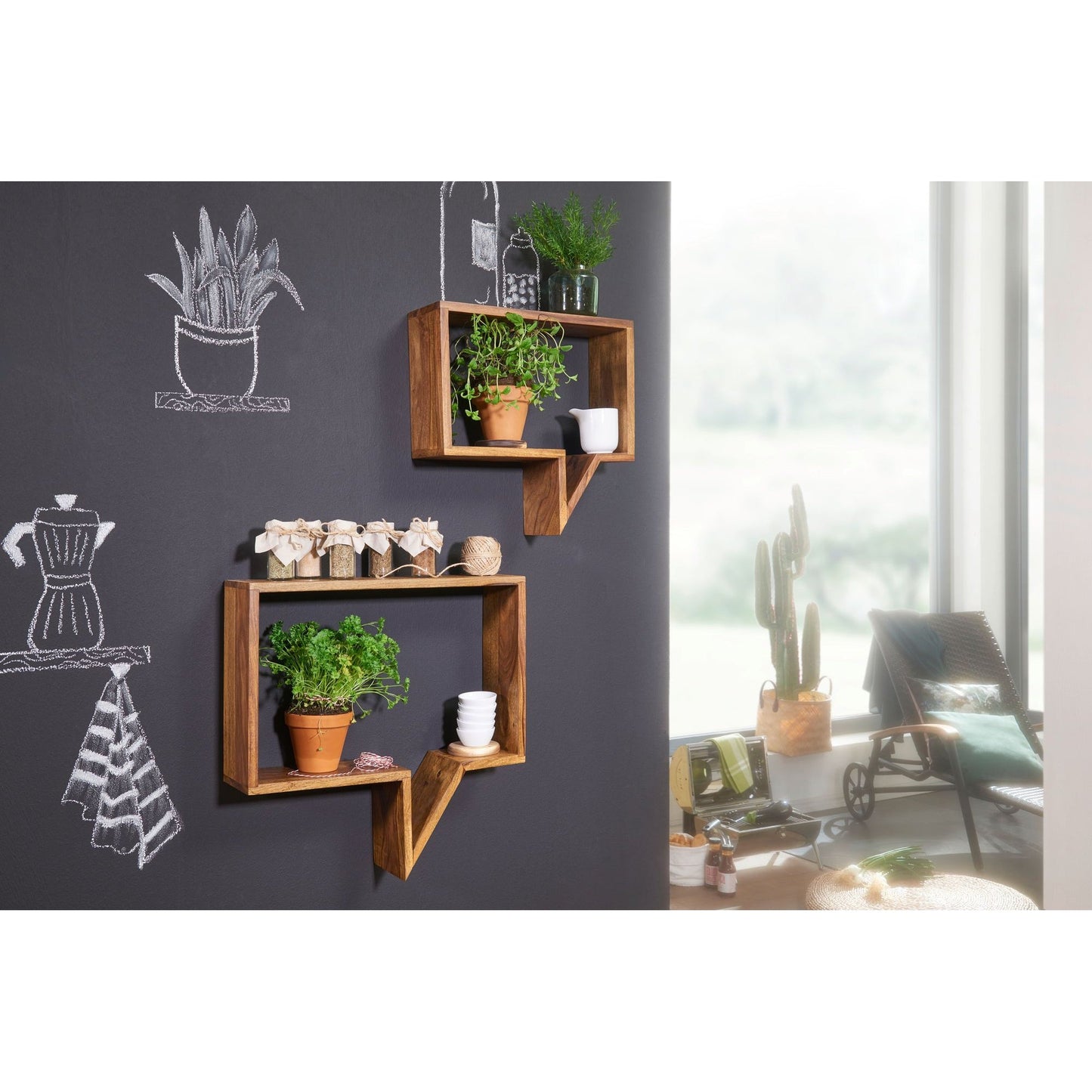 Nancy's Spraakballon Wandplanken - Set van 2 - Boekenplanken - Decoratieplank - Wandplank - Massief Sheesham Hout - Bruin