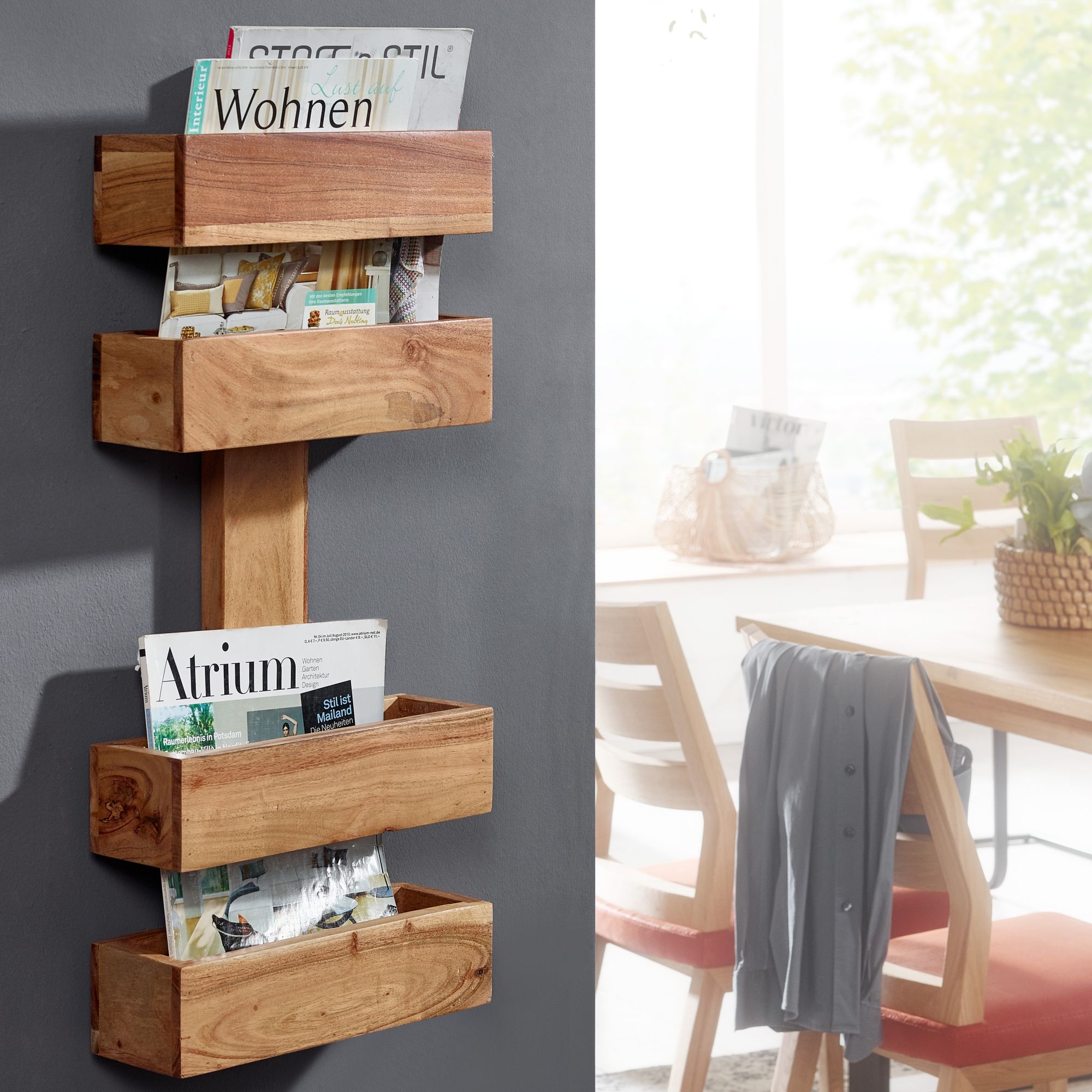 Nancy's Macia Tijdschriftenrek - Tijdschriftenhouder - Krantenrek - Krantenhouder - Acaciahout - ± 30 x 10 x 70 cm
