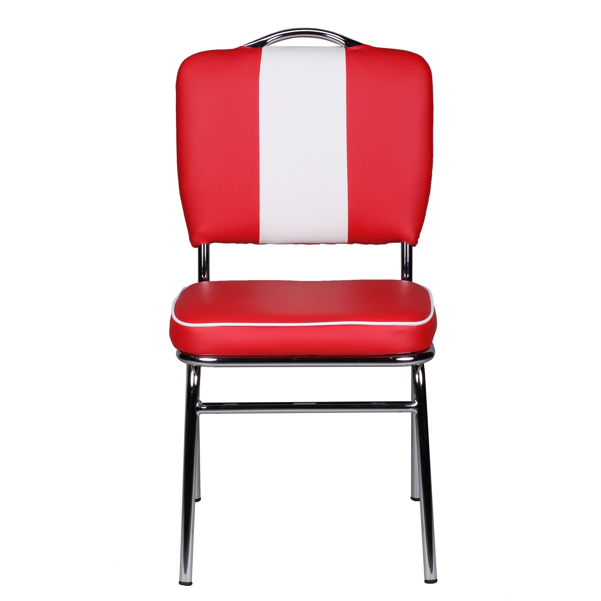 Chaise de salle à manger rétro de Nancy - Chaise de salle à manger américaine - Design rétro vintage - Rouge / Blanc - Simili cuir / Acier