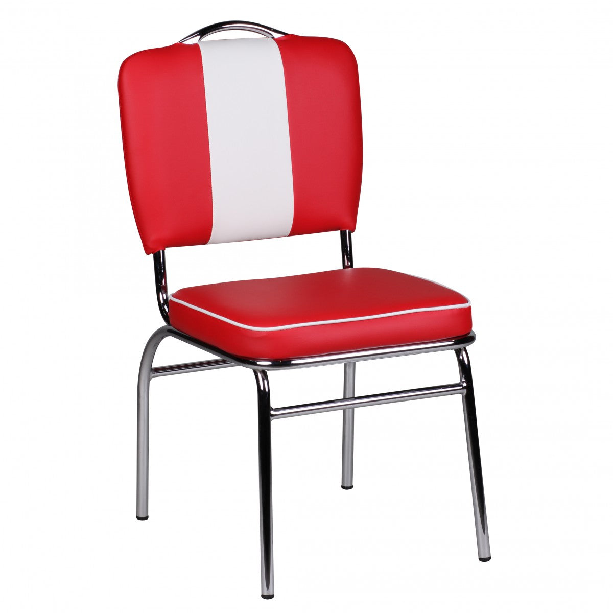 Chaise de salle à manger rétro de Nancy - Chaise de salle à manger américaine - Design rétro vintage - Rouge / Blanc - Simili cuir / Acier