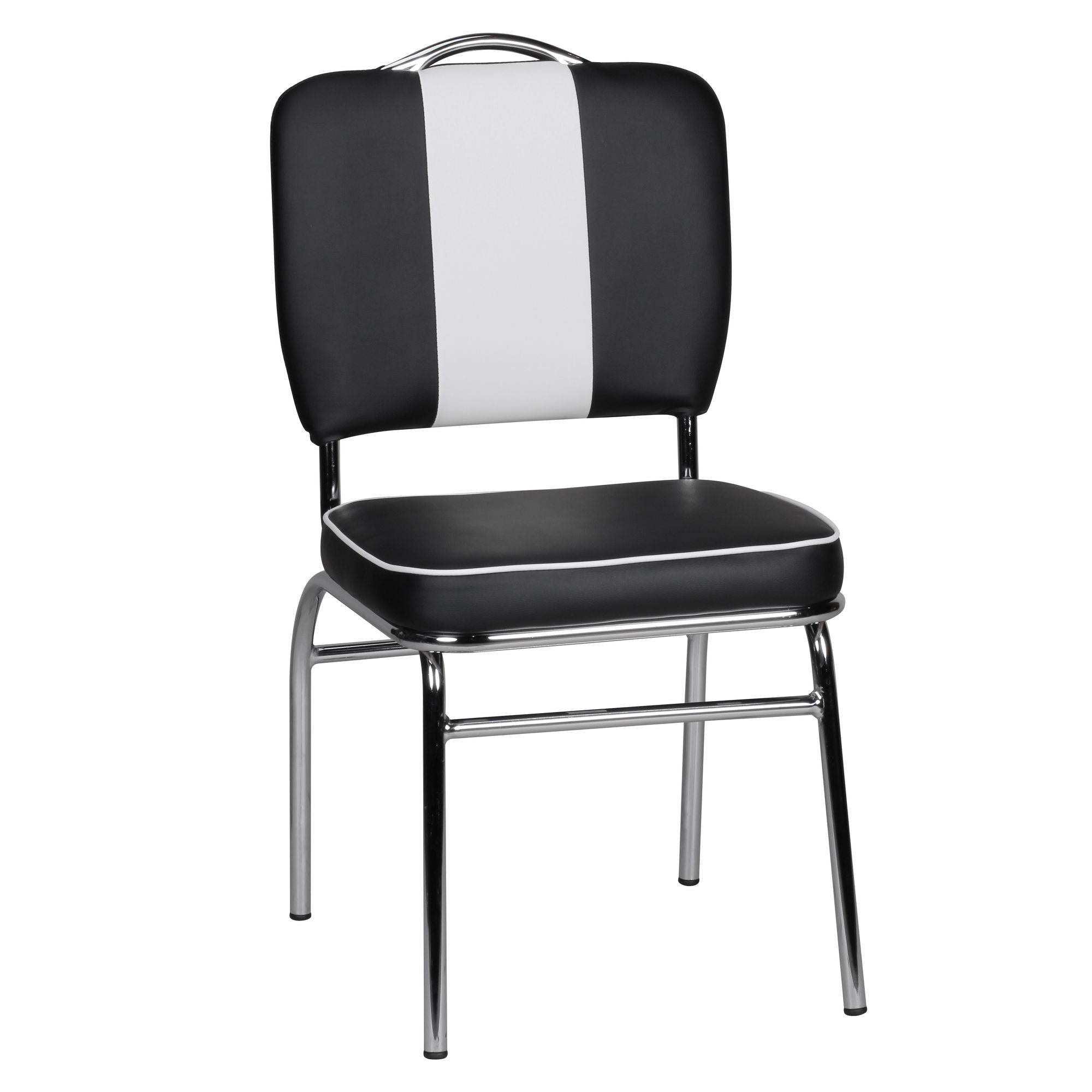 Chaise de salle à manger rétro de Nancy - Chaise de salle à manger américaine - Design rétro vintage - Noir / Blanc - Simili cuir / Acier