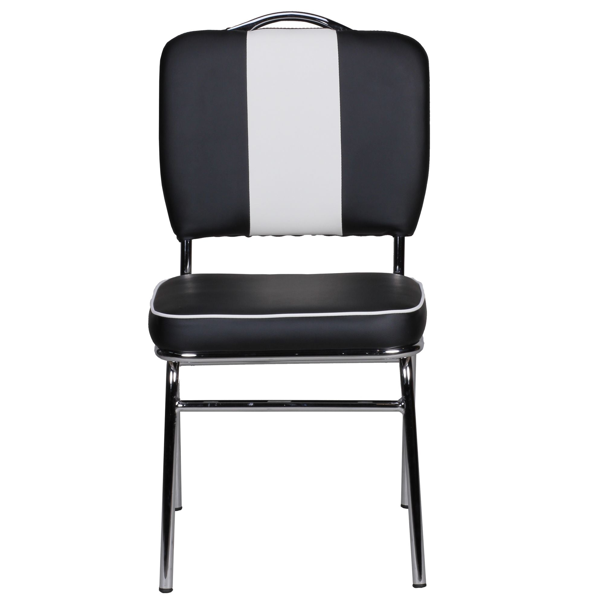 Chaise de salle à manger rétro de Nancy - Chaise de salle à manger américaine - Design rétro vintage - Noir / Blanc - Simili cuir / Acier
