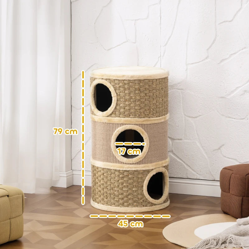 Nancy's Niella Krabpaal - Kattenhol - Kattenpaal - Kaki / Koffie - Pluche / Sisal - ± 45 x 45 x 80 cm