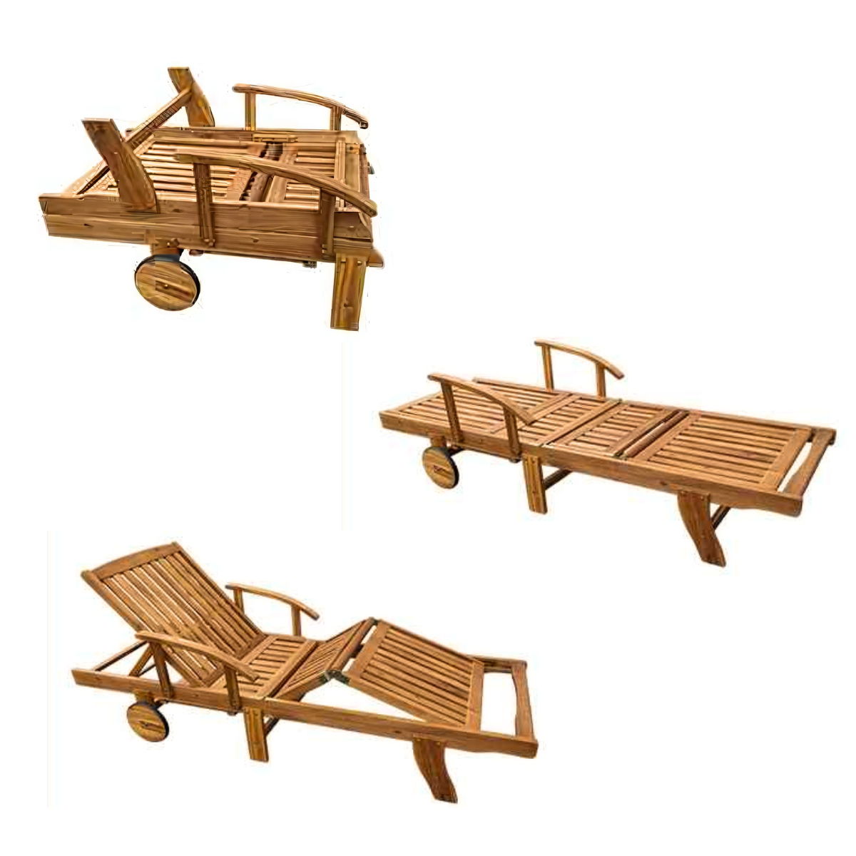 Nancy's Westerholt Ligbed verstelbaar - Acaciahout - lounge bed - Opvouwbare ligstoel - Met uitschuifbare tafel - Bruin