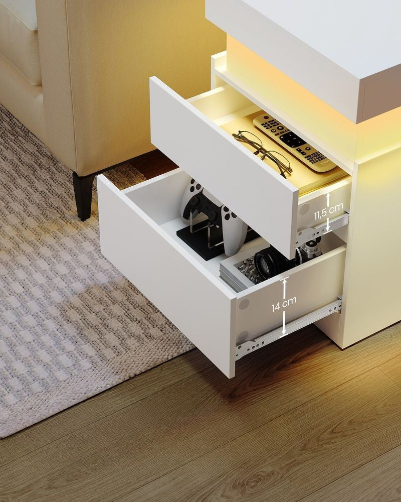 Nancy's Postua Nachtkastjes - Set van 2 - Oplaadstation - LED-Verlichting - Wit - ± 40 x 35 x 55 cm