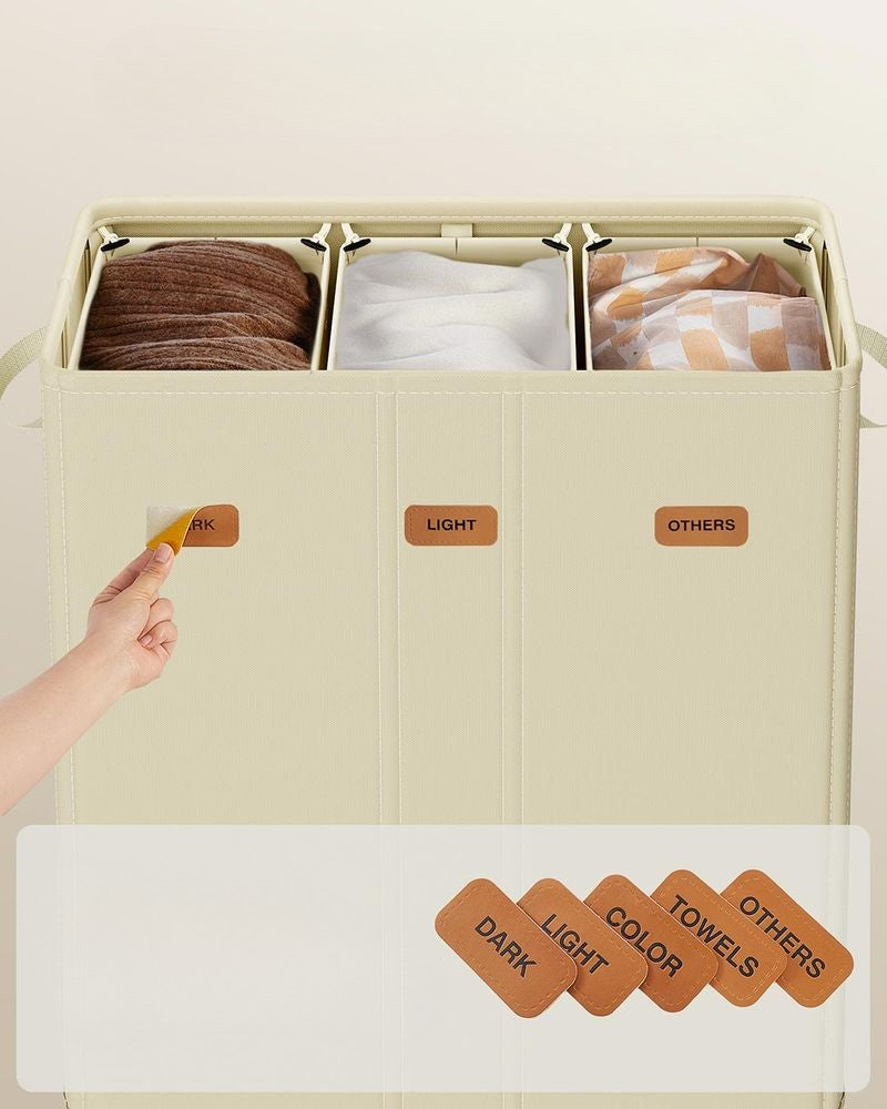 Nancy's Molinella Wasmand - Wasbox - Was sorteerder - 3 vakken - Crèmewit - 160 Liter