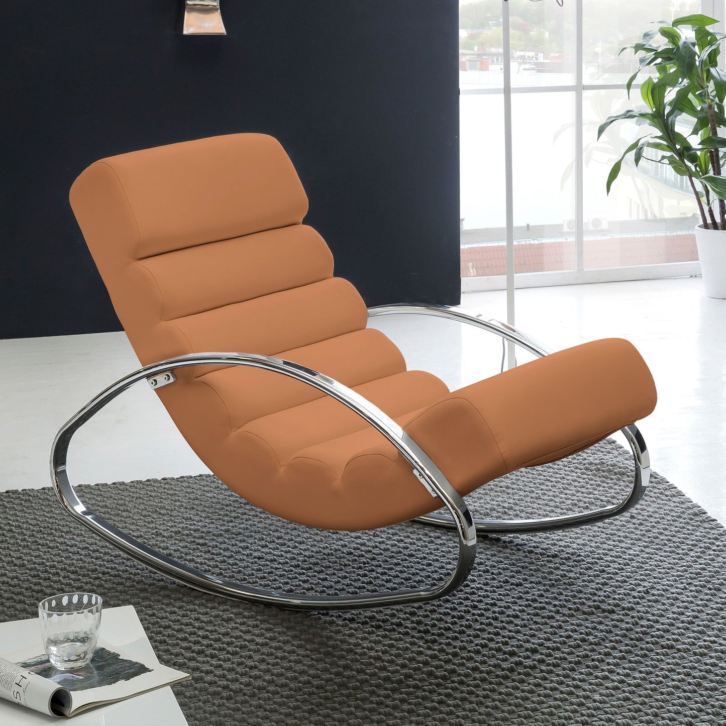 Nancy's Lehi Loungestoel - Schommelstoel - Relaxfauteuil - Ergonomisch - Relaxstoel -Bruin - Kunstleer - Metaal